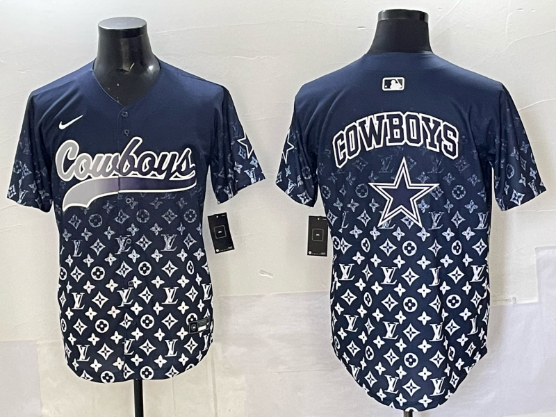 Men’s Dallas Cowboys team blank fashion navy baseball jersey