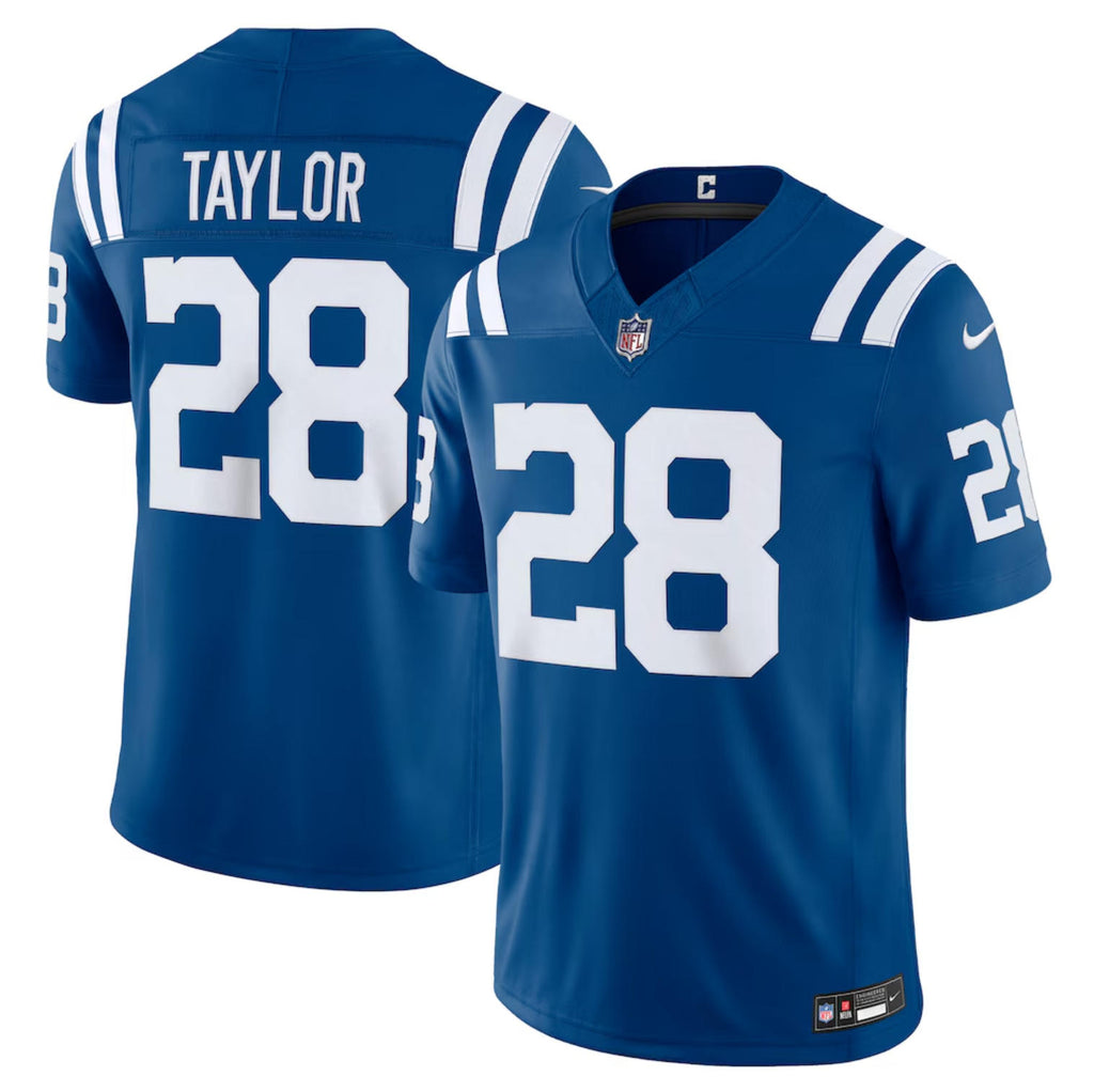 Men’s Indianapolis Colts #28 Jonathan Taylor Nike Royal Vapor F.U.S.E. Limited Jersey