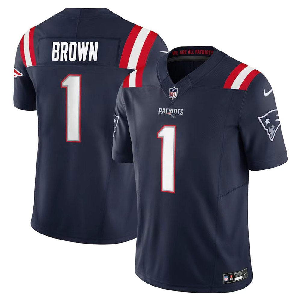 Men’s New England Patriots #1 A.J. Brown Navy Vapor F.U.S.E. Limited Jersey