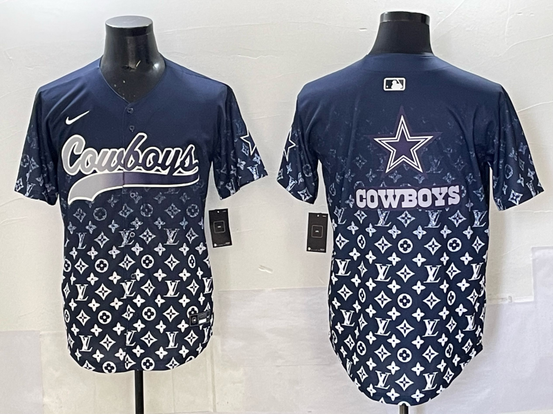 Men’s Dallas Cowboys team blank fashion navy baseball jersey