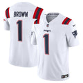 Men’s New England Patriots #1 A.J. Brown White Vapor F.U.S.E. Limited Jersey