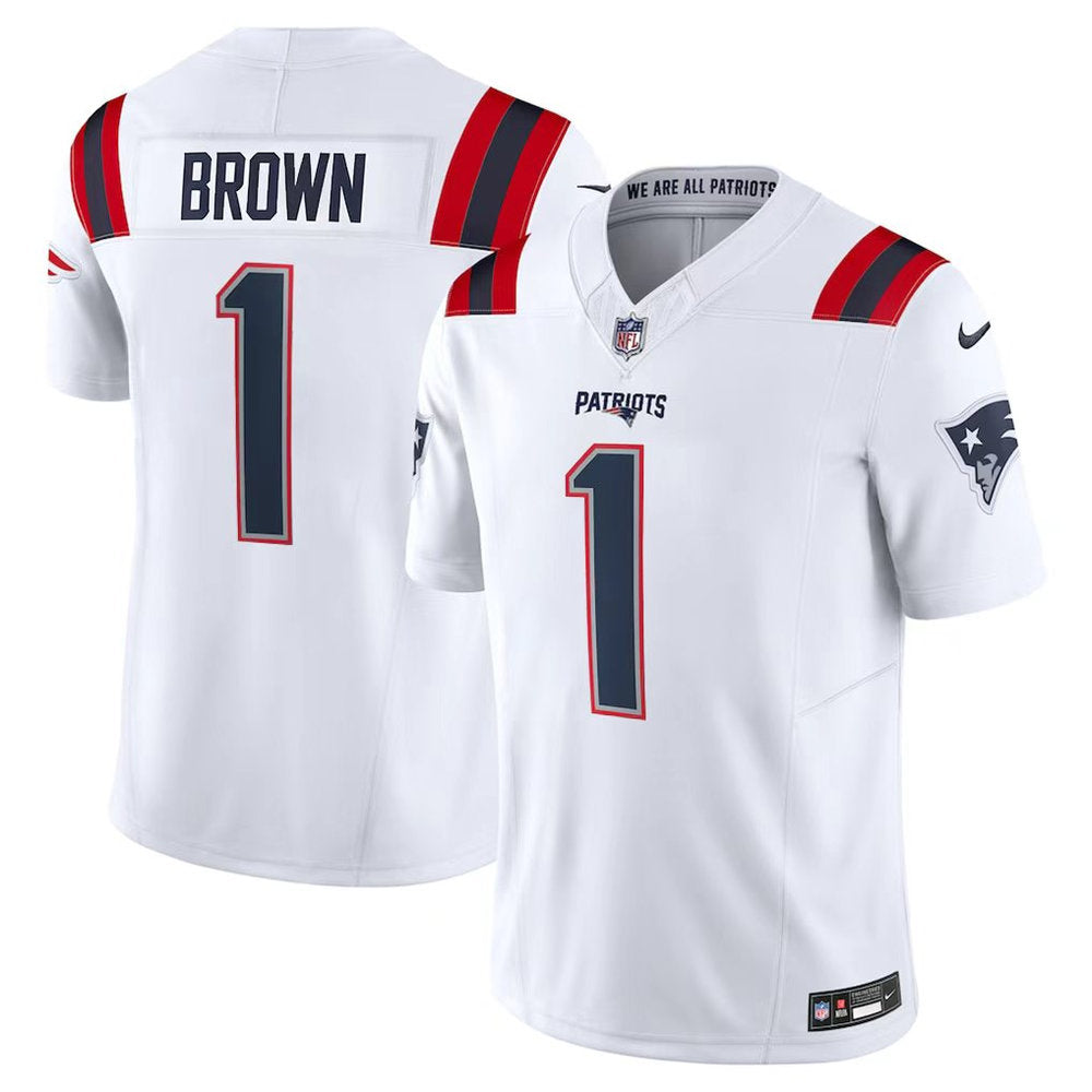Men’s New England Patriots #1 A.J. Brown White Vapor F.U.S.E. Limited Jersey