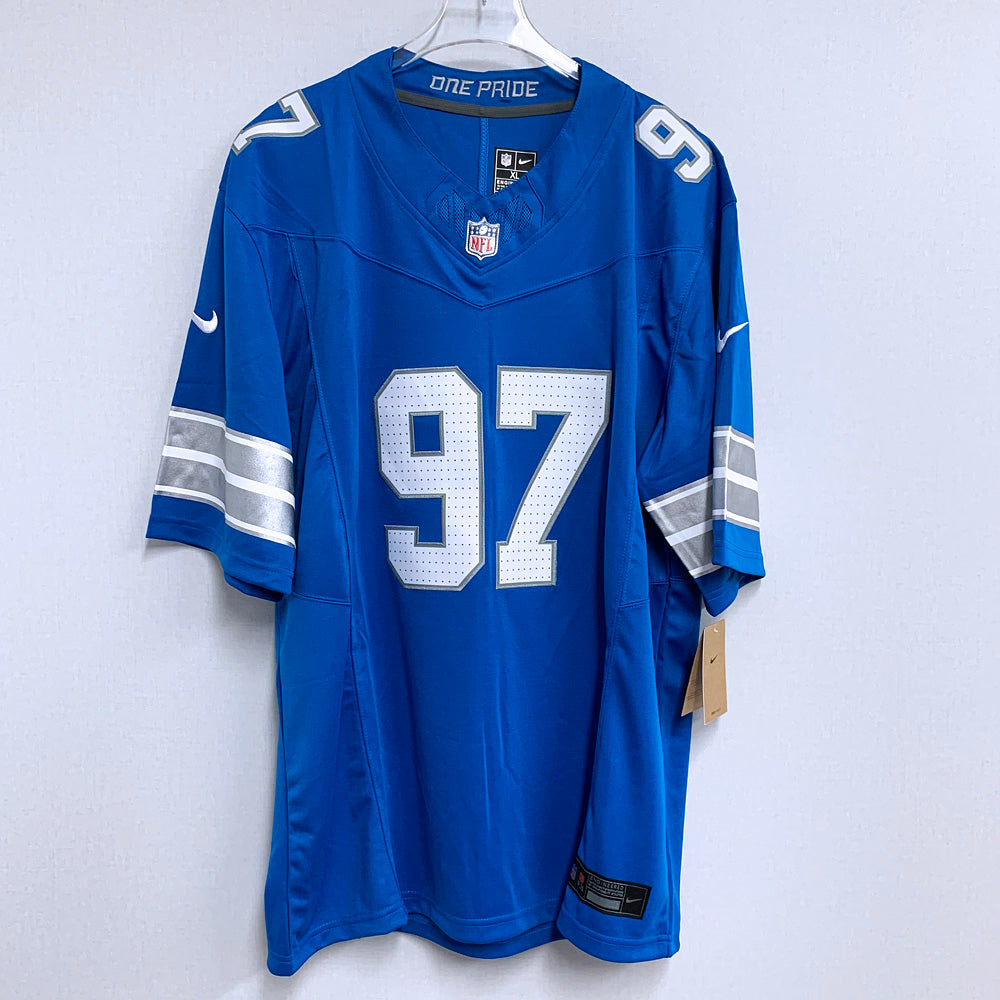 Mens Detroit Lions #97 Aidan Hutchinson Nike 2024 Blue Vapor F.U.S.E. Limited Jersey