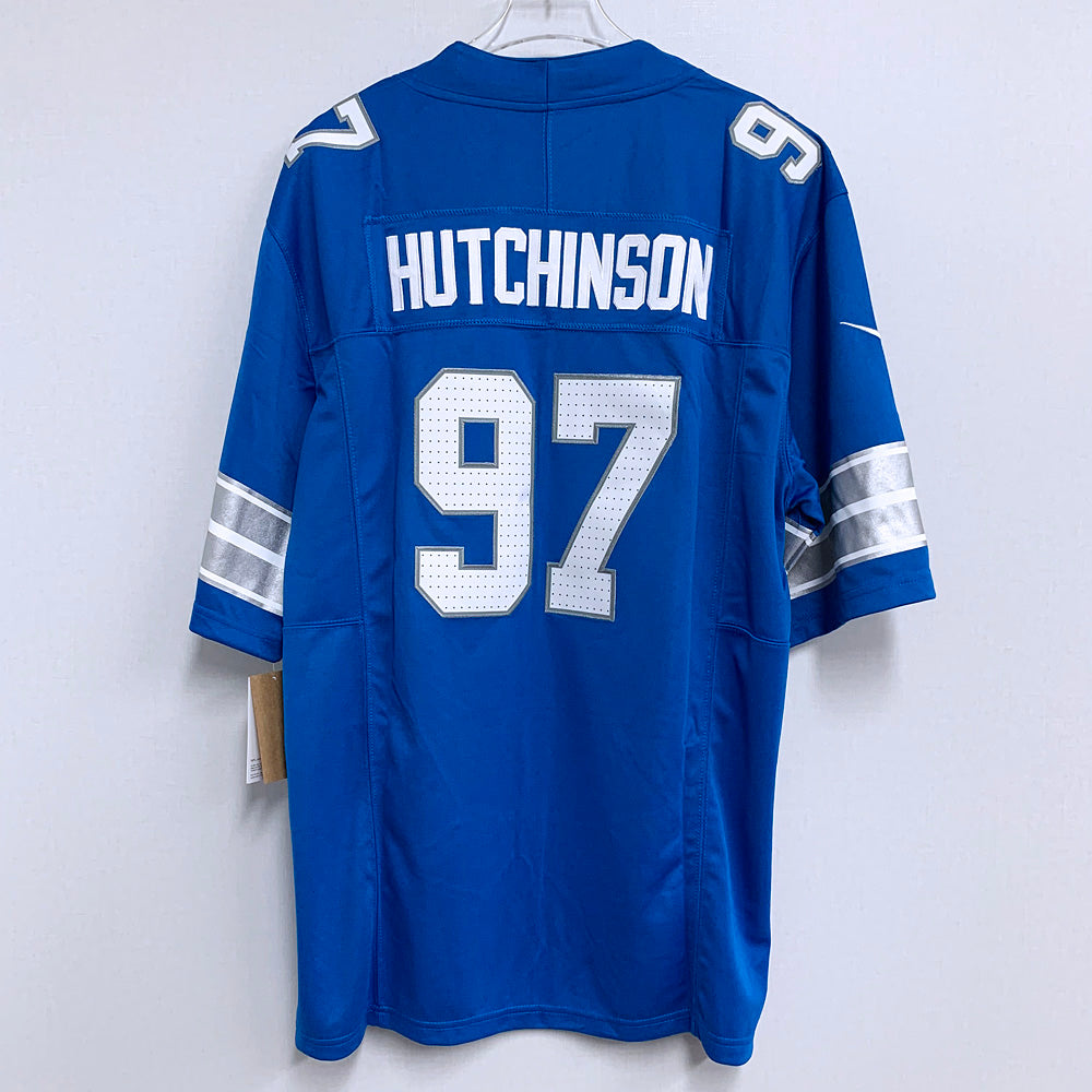 Mens Detroit Lions #97 Aidan Hutchinson Nike 2024 Blue Vapor F.U.S.E. Limited Jersey