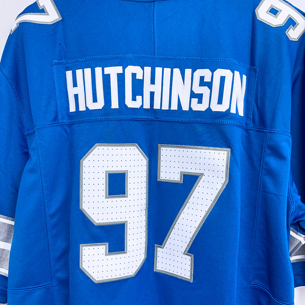Mens Detroit Lions #97 Aidan Hutchinson Nike 2024 Blue Vapor F.U.S.E. Limited Jersey