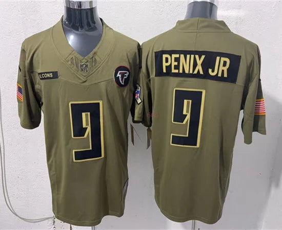 Men’s Atlanta Falcons #9 Michael Penix Jr. Nike 2025 Salute to Service Limited Jersey – Olive