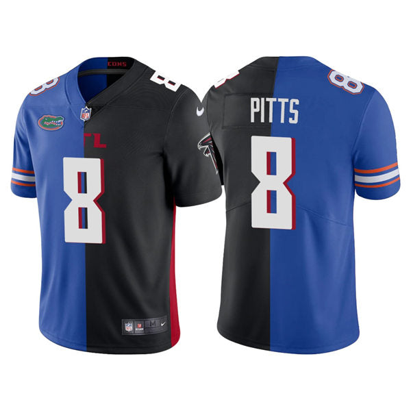Men’s Atlanta Falcons Florida Gators Mix #8 Kyle Pitts Roya Black Split Two Tone Jersey