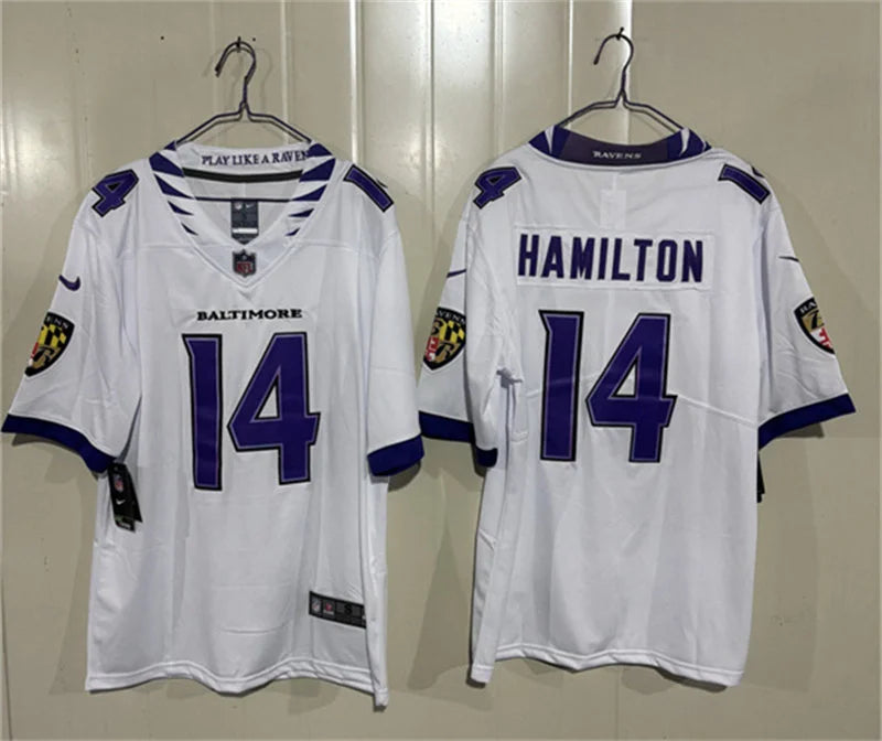 Men’s Baltimore Ravens #14 Kyle Hamilton Nike 2026 Next Flight White Vapor Vapor F.U.S.E Limited Jersey