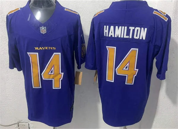 Men’s Baltimore Ravens #14 Kyle Hamilton Nike Purple Alternate Vapor F.U.S.E 2026 Next Flight Jersey