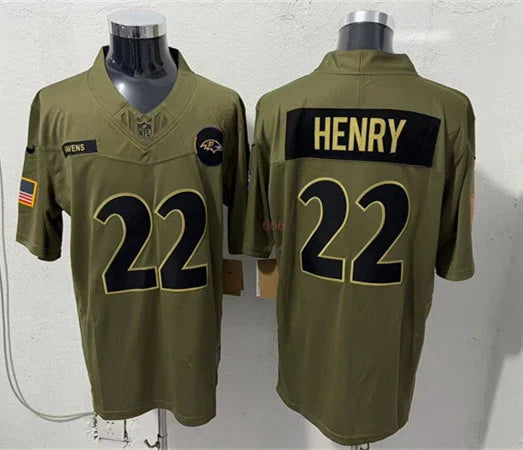 Mens Baltimore Ravens #22 Derrick Henry Nike 2025 Salute to Service Limited Jersey – Olive