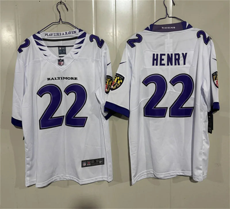 Mens Baltimore Ravens #22 Derrick Henry Nike 2026 Next Flight White Vapor Vapor F.U.S.E Limited Jersey