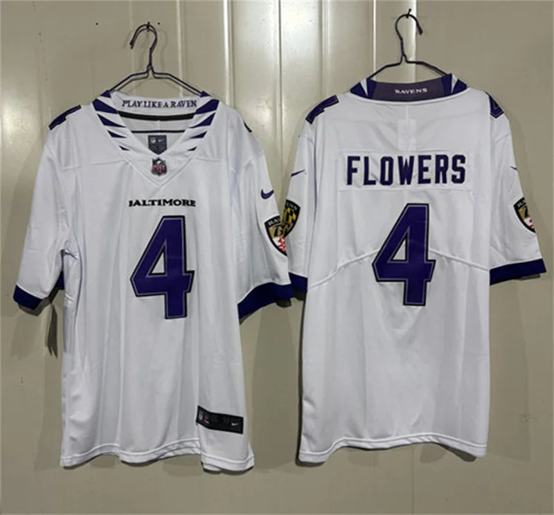Men’s Baltimore Ravens #4 Zay Flowers Nike 2026 Next Flight White Vapor Vapor F.U.S.E Limited Jersey