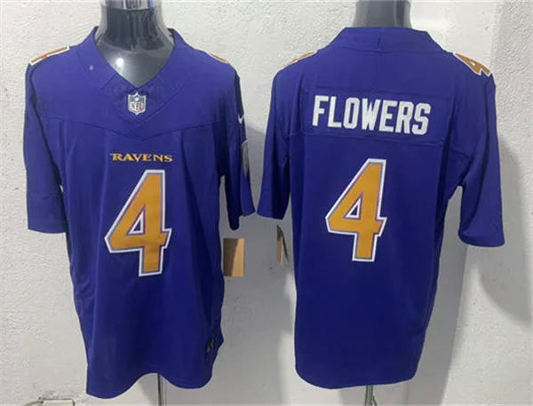 Men’s Baltimore Ravens #4 Zay Flowers Nike Purple Alternate Vapor F.U.S.E  2026 Next Flight  Jersey