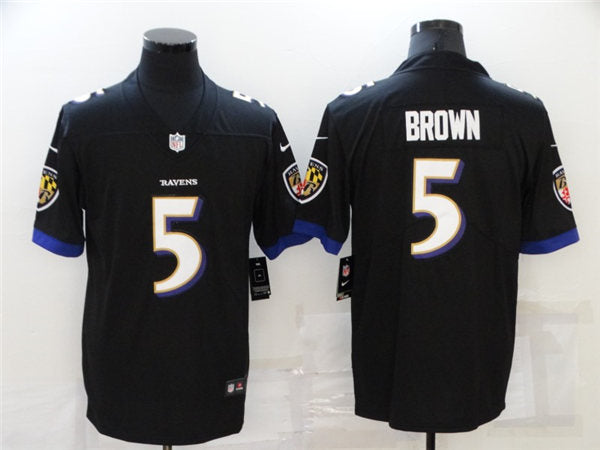 Men’s Baltimore Ravens #5 Marquise Brown Nike Black Vapor Limited Player Jersey