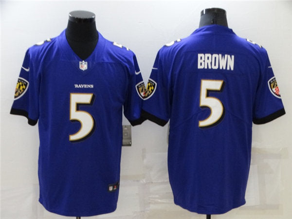 Men’s Baltimore Ravens #5 Marquise Brown Nike Purple Vapor Limited Player Jersey
