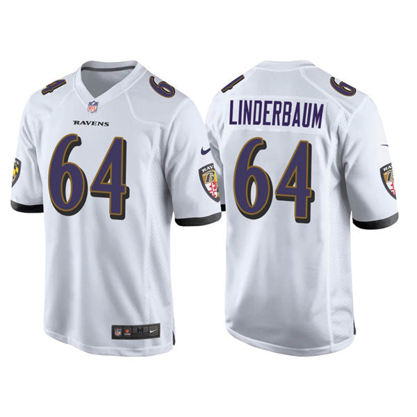 Men’s Baltimore Ravens #64 Tyler Linderbaum Nike White Vapor Limited Player Jersey