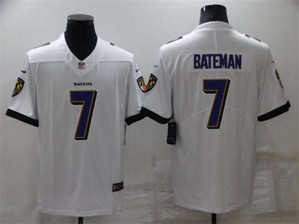 Men’s Baltimore Ravens #7 Rashod Bateman Nike White Vapor Untouchable Limited Jersey