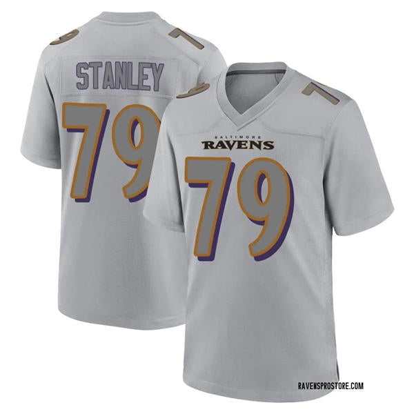 Men’s Baltimore Ravens #79 Ronnie Stanley Gray Atmosphere Fashion Game Jersey