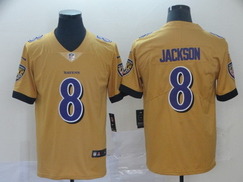 Men’s Baltimore Ravens #8 Lamar Jackson Nike Gold Inverted Limited  Football Jersey