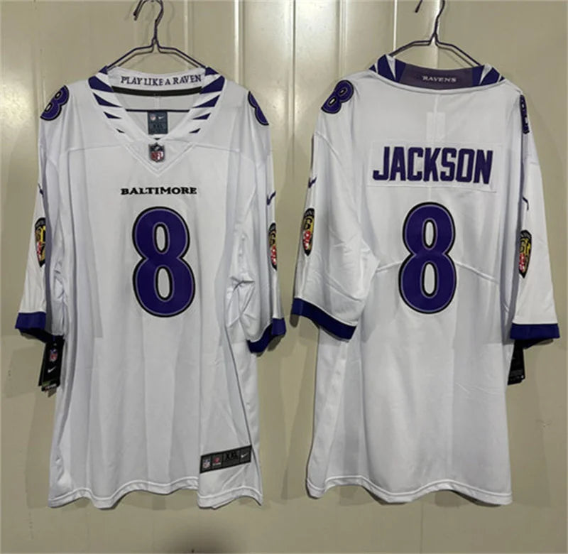 Men’s Baltimore Ravens #8 Lamar Jackson Nike White 2026 Next Flight Vapor F.U.S.E. Limited Jersey