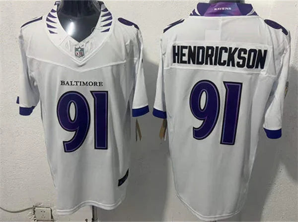 Mens Baltimore Ravens #91 Trey Hendrickson Nike 2026 Next Flight White Vapor Vapor F.U.S.E Limited Jersey
