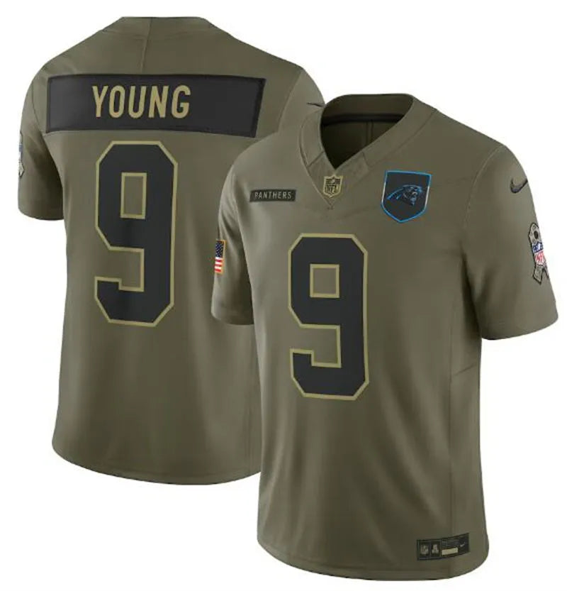 Mens Carolina Panthers #9 Bryce Young Nike 2025 Salute to Service Limited Jersey – Olive