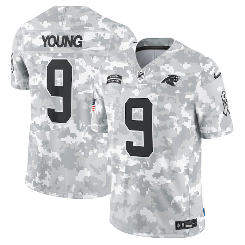 Men’s Carolina Panthers Bryce Young #9 Arctic Camo 2024 Salute to Service Limited Jersey
