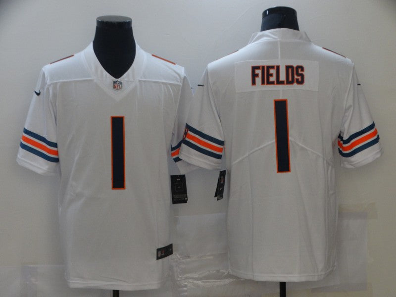 Men’s Chicago Bears #1 Justin Fields Nike White Vapor Limited Footbll  Jersey