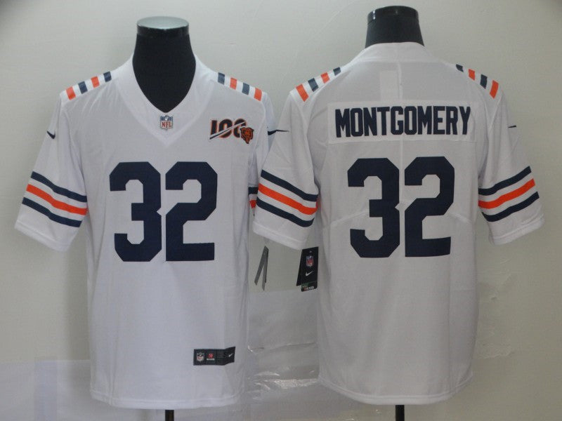 Men’s Chicago Bears #32 David Montgomery Nike White 100th Season Alternate Classic Limited Jersey