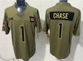 Mens Cincinnati Bengals #1 Ja’Marr Chase Nike 2025 Salute to Service Limited Jersey – Olive