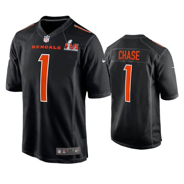 Men’s Cincinnati Bengals #1 Ja’Marr Chase Nike Black Super Bowl LVI Bound Game Fashion Jersey