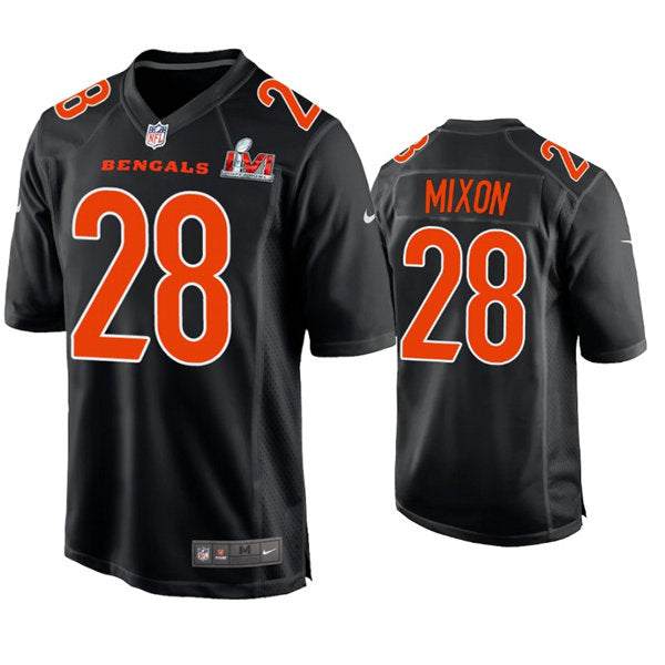 Men’s Cincinnati Bengals #28 Joe Mixon Nike Black Super Bowl LVI Bound Game Fashion Jersey