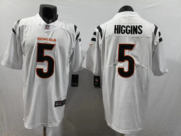 Men’s Cincinnati Bengals #5 Tee Higgins Nike 2023 White Vapor Limited Player Jersey