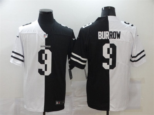 Men’s Cincinnati Bengals #9 Joe Burrow Black White Two Tone Split Edition Jersey