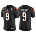 Men’s Cincinnati Bengals #9 Joe Burrow Jersey with Captain C patch Black Home Vapor Limited Jersey