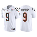 Men’s Cincinnati Bengals #9 Joe Burrow Jersey with Captain C patch White Away Vapor Limited Jersey