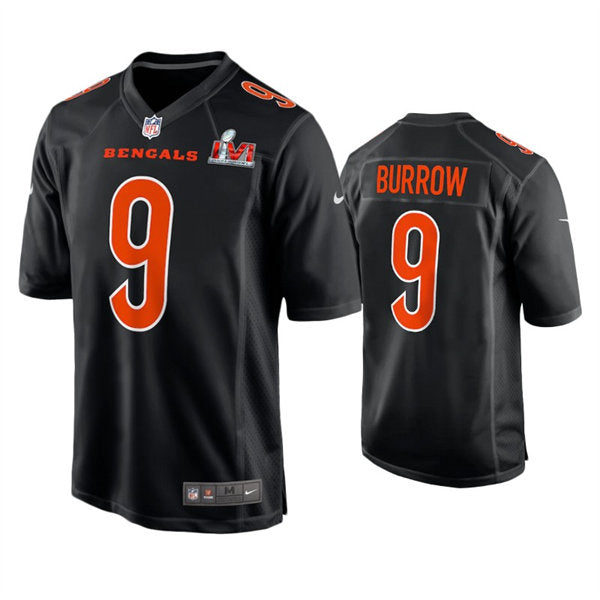 Men’s Cincinnati Bengals #9 Joe Burrow Nike Black Super Bowl LVI Bound Game Fashion Jersey