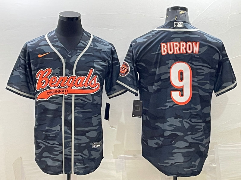 Men’s Cincinnati Bengals Joe Burrow #9 Grey Camouflage Jersey