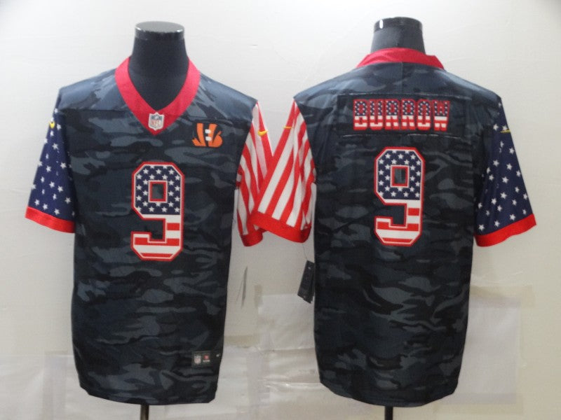 Men’s Cincinnati Bengals Joe Burrow #9 Grey Camouflage Jersey