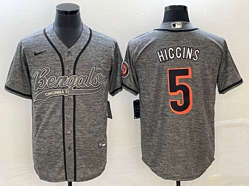 Men’s Cincinnati Bengals Tee Higgins #5 Grey Jersey