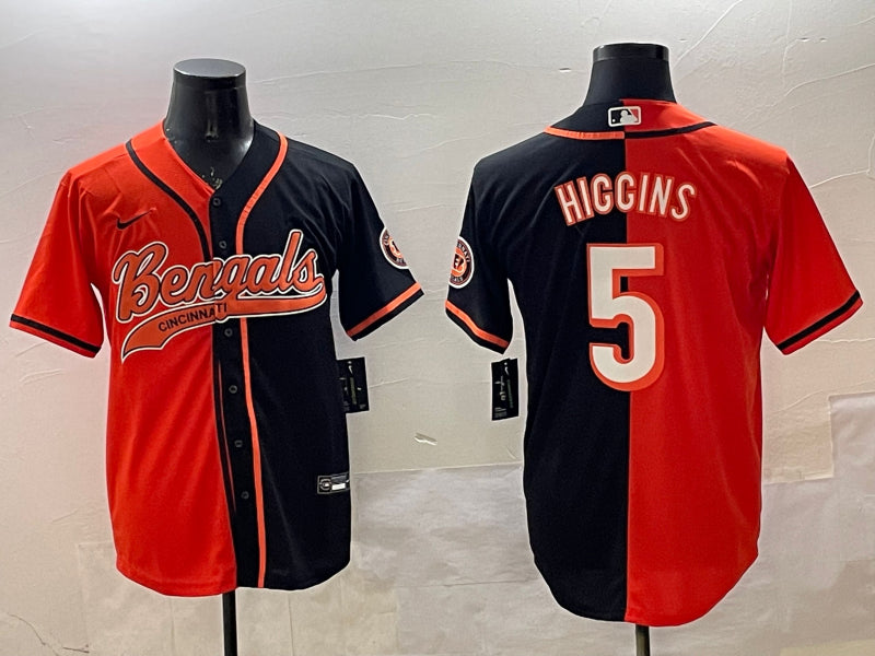 Men’s Cincinnati Bengals Tee Higgins #5 Orange/Black Jersey