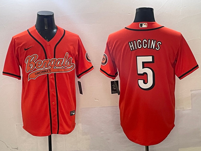 Men’s Cincinnati Bengals Tee Higgins #5 Orange Jersey