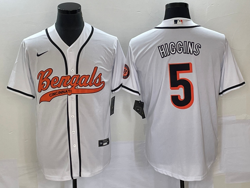 Men’s Cincinnati Bengals Tee Higgins #5 White Jersey
