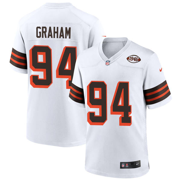 Mens Cleveland Browns #94 Mason Graham Nike White 1946 Collection 75th Anniversary Limited Jersey