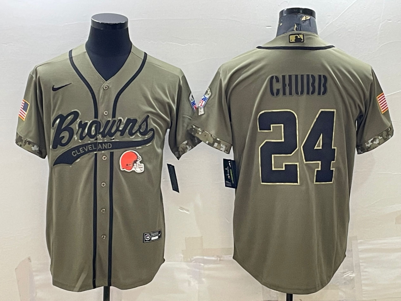 Men’s Cleveland Browns Nick Chubb #24 Olive 2022 Salute To Service Limited Jersey Joint Edition