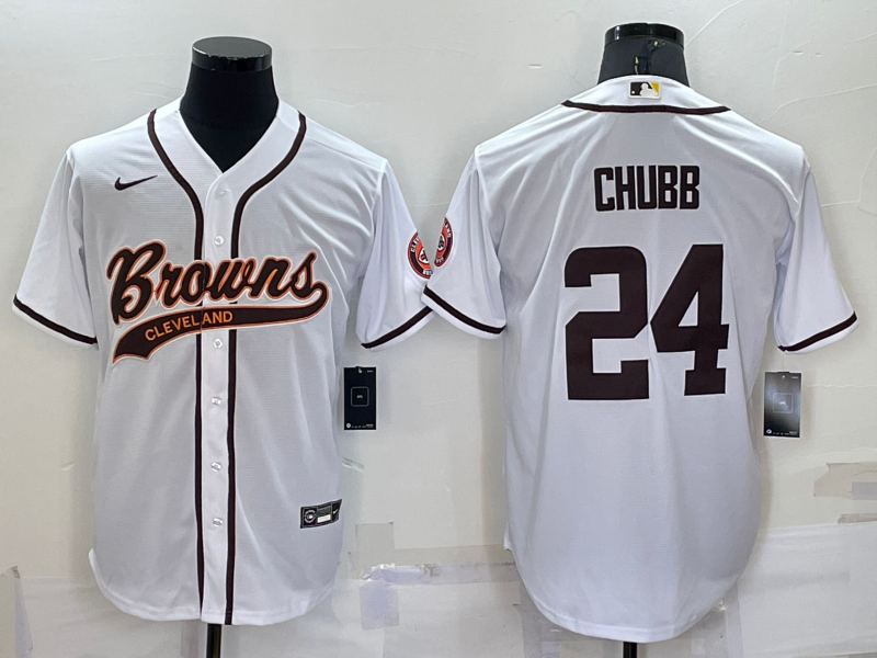 Men’s Cleveland Browns Nick Chubb #24 White Jersey Joint Edition