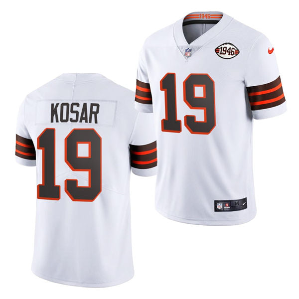 Men’s Cleveland Browns Retired Player #19 Bernie Kosar  White 2021 75th Anniversary Vapor Limited Throwback Jersey