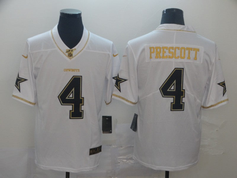 Men’s Dallas Cowboys #4 Dak Prescott  White Gold Retro Football Jersey