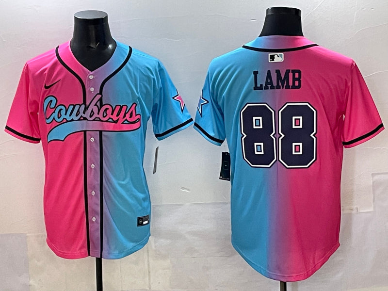Men’s Dallas Cowboys CeeDee Lamb #88 Pink/Blue Jersey