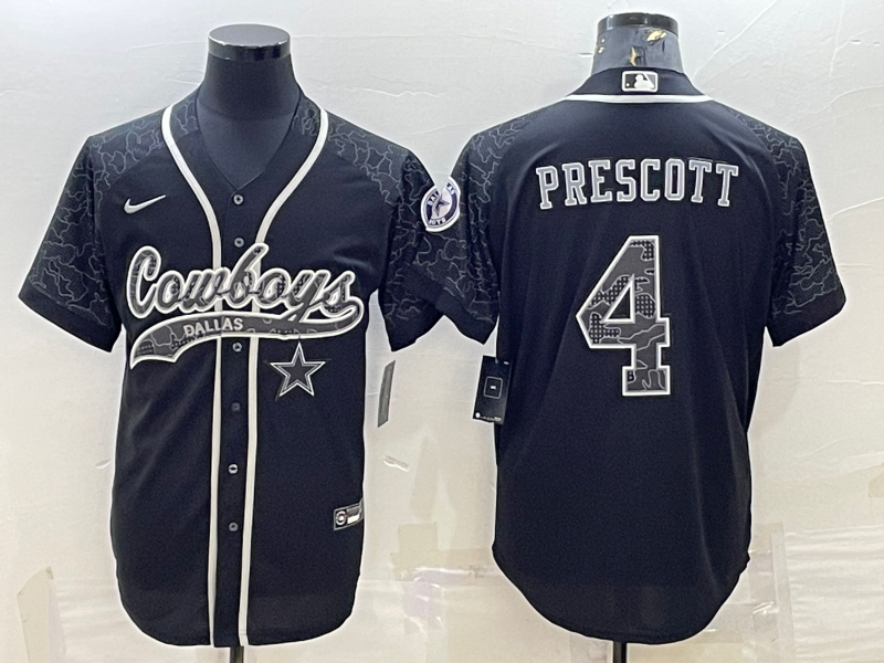 Men’s Dallas Cowboys Dak Prescott #4 Black RFLCTV Limited Jersey Joint Edition